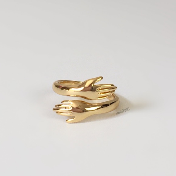 ✨3for$38✨ New 18KGP ‘Self Love’ Hugging Hands Adjustable Bypass Ring Gold Silver - Picture 5 of 16